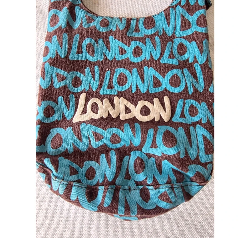 Robin Ruth Hobo London Graphics Small Bucket Bag Shoulder Purse Brown Turquoise